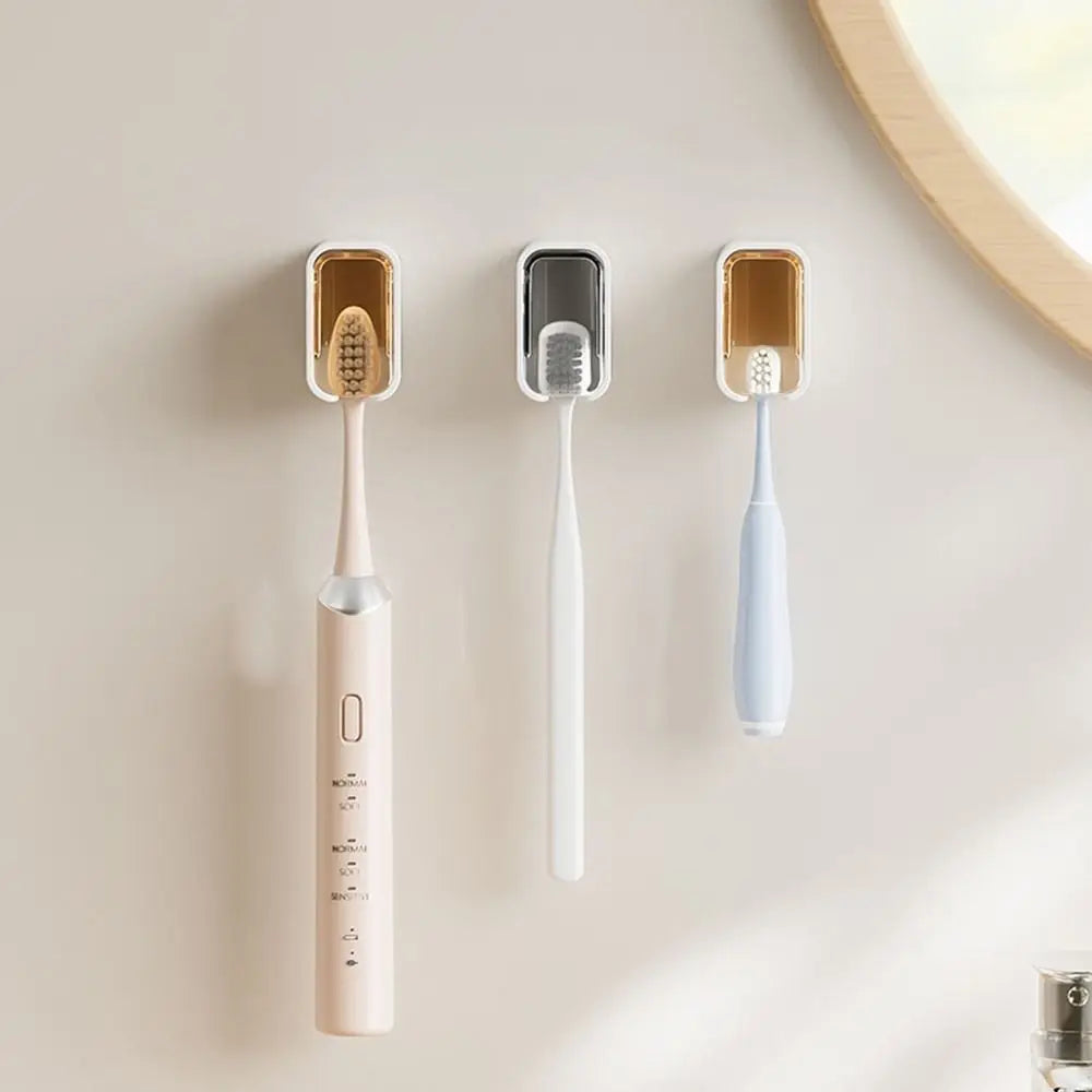 3Pcs Plastic Electric Toothbrush Storage Rack Wall Mounted Flip-top Tooth Brush Rack Waterproof Dustproof Toothbrush Holder